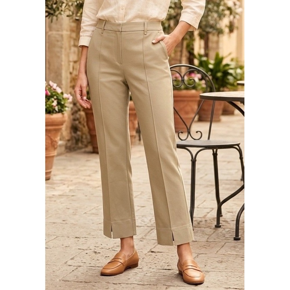 Lysse New York Cropped Trousers Women's Large? Sage Green Side Slit Hem Career